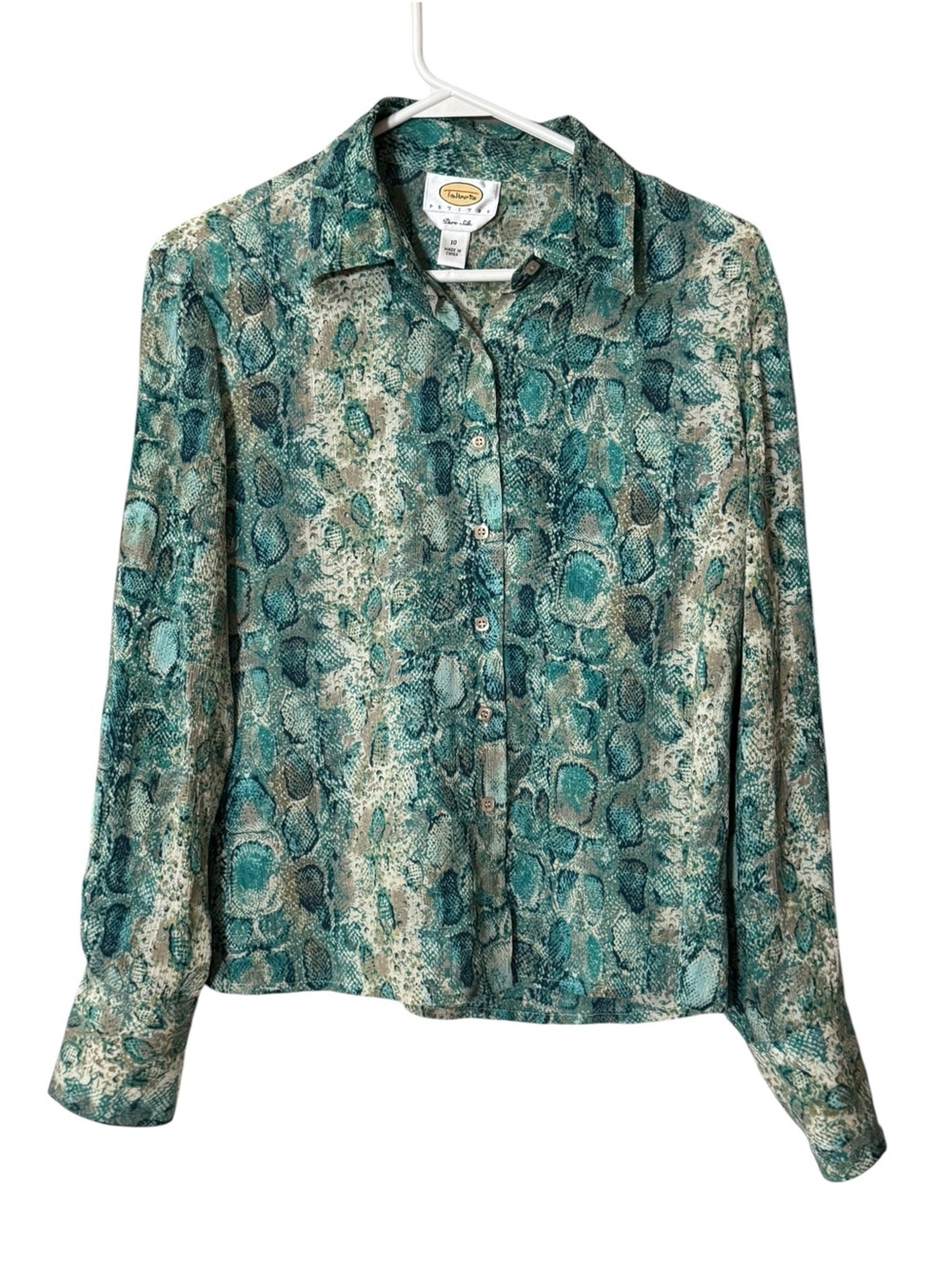 Talbots Sz 10 Petite Womens Blouse Silk Button Down Lightweight Artsy Vintage